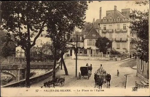 Ak Salies de Béarn Pyrénées Atlantiques, La Place de l'Eglise