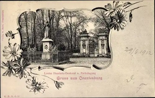 Passepartout Ak Oranienburg in Brandenburg, Louise Henriette Denkmal und Parkeingang