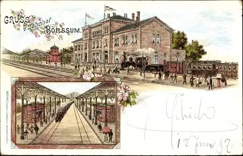Litho Börßum Börssum am Harz, Bahnhof, Gleisseite