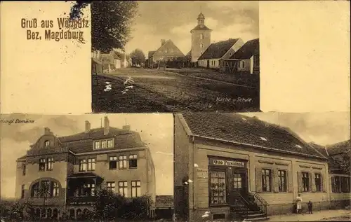 Ak Wörmlitz Möckern im Jerichower Land, Königl. Domäne, Kirche, Schule, Gasthof