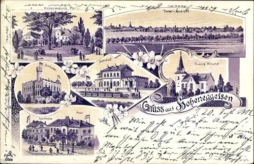 Litho Hoheneggelsen Söhlde in Niedersachsen, Hoyermann's Park, Ev. Kirche, Bahnhof