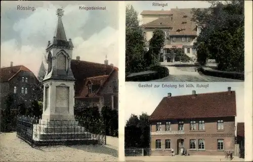 Ak Rössing Nordstemmen in Niedersachsen, Kriegerdenkmal, Rittergut, Gasthof zur Erholung