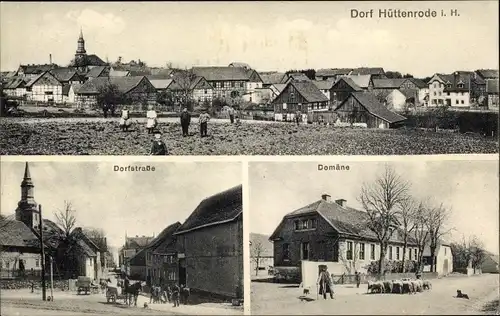 Ak Hüttenrode Blankenburg am Harz, Gesamtansicht, Domäne, Dorfstraße