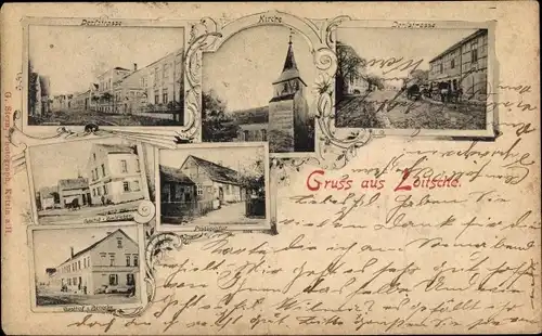 Ak Loitsche Heinrichsberg an der Elbe, Dorfstraße, Kirche, Gasthof, Postamt