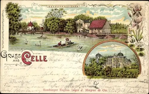 Litho Celle in Niedersachsen, Wasserpartie, Bootsfahrt, Schloss