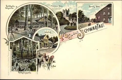 Litho Bad Schwartau in Ostholstein, Waldhalle, Pariener Berg, Geertz Hotel, Wilhelmsquelle