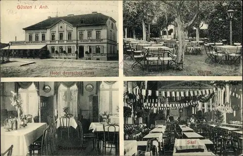 Ak Güsten in Anhalt, Hotel deutsches Haus, Garten, Saal