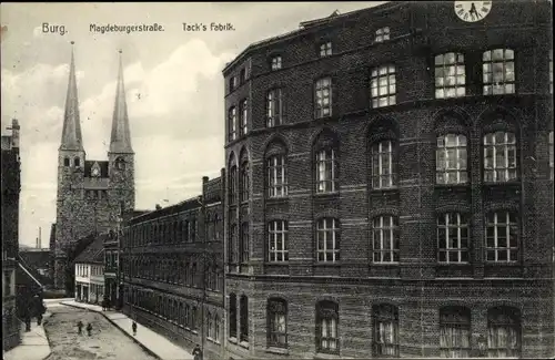 Ak Burg bei Magdeburg, Magdeburgerstraße, Tacks Fabrik