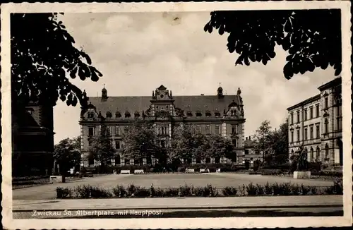 Ak Zwickau in Sachsen, Albertplatz, Hauptpost, Außenansicht