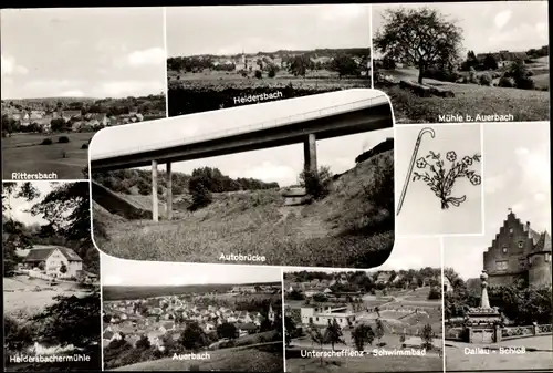 Ak Heidersbach Limbach in Baden, Autobahnbrücke, Panorama, Auerbach, Unterschefflenz, Dallau