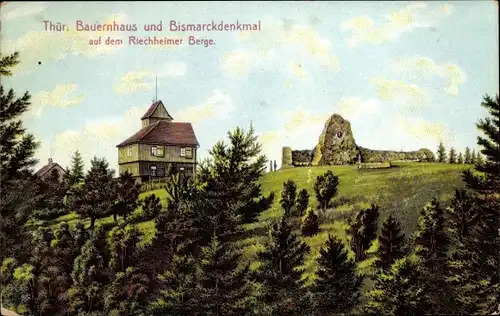 Ak Riechheim Elleben in Thüringen, Riechheimer Berg, Bauernhaus und Bismarkdenkmal