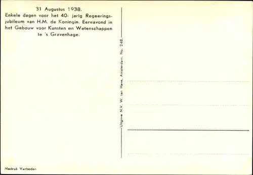 Ak s Gravenhage, Gebouw voor Kunsten en Wetenschappen, Wilhelmina der Niederlande, Juliana, 1938