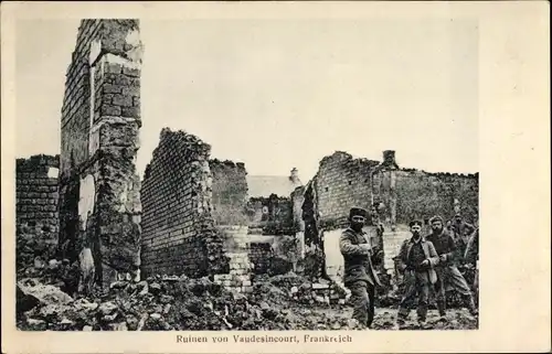 Ak Vaudesincourt Marne, Ruinen, Kriegszerstörungen, I. WK