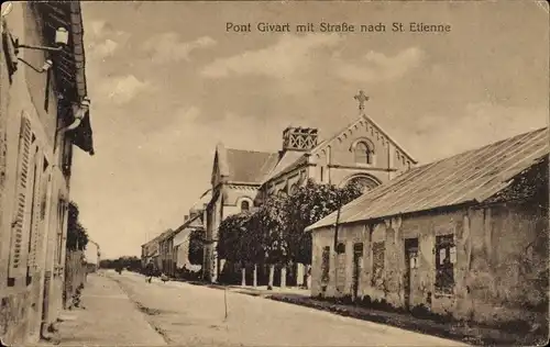 Ak Pont Givart Marne, Straße nach St. Etienne, Kirche