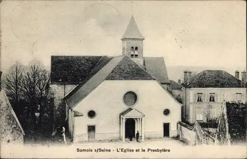 Ak Samois sur Seine Seine et Marne, L'Eglise, Le Presbytere