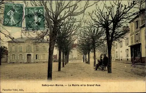 Ak Saacy sur Marne Seine et Marne, Mairie et la Grand´Rue
