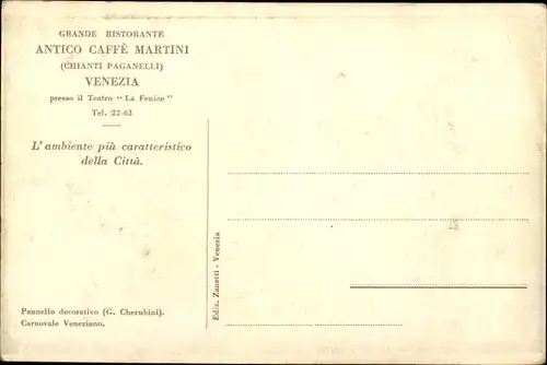 Künstler Ak Cherubini, G., Venezia Venedig Veneto, Ristorante Antico Cafee Martini, Karneval