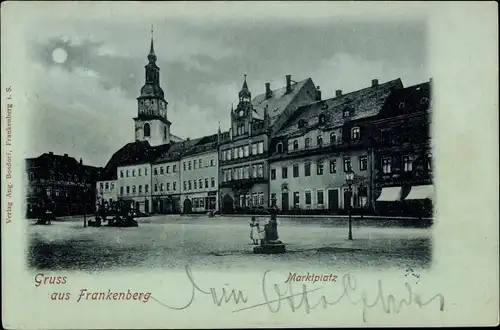 Mondschein Ak Frankenberg an der Zschopau Sachsen, Marktplatz