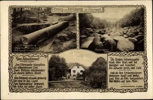 Ak Felsberg im Odenwald, Das Felsenmeer, Riesensäule, Forsthaus