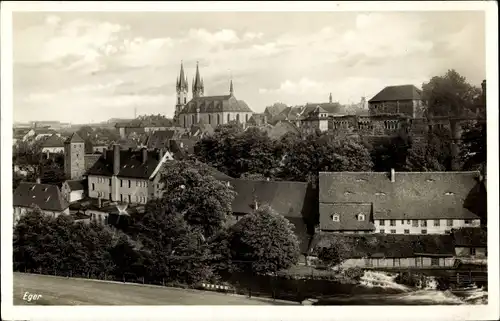 Ak Cheb Eger Reg. Karlsbad, Gesamtansicht der Stadt, St. Nikolaus Kirche