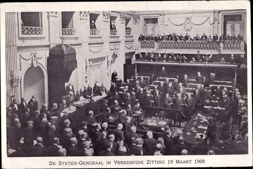 Ak Den Haag Südholland Niederlande, De Staten Generaal in Vereenigde Zitting 1909