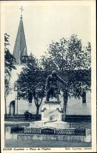 Ak Herm Landes, Place de l'Eglise, Monument Verdun