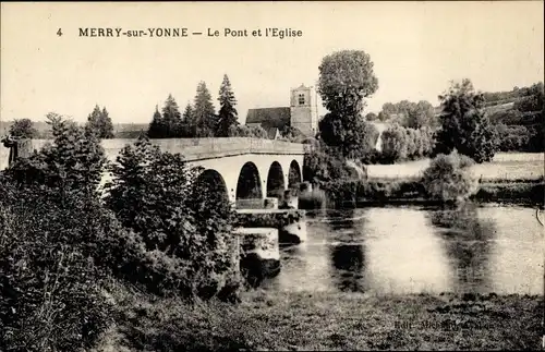 Ak Merry sur Yonne, Le Pont, L'Eglise