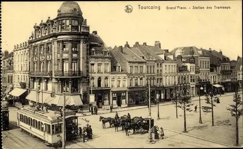 Ak Tourcoing Nord, Grand' Place, Station des Tramways