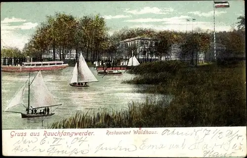 Ak Berlin Köpenick Schmöckwitz Rauchfangswerder, Restaurant Waldhaus, Segelboote