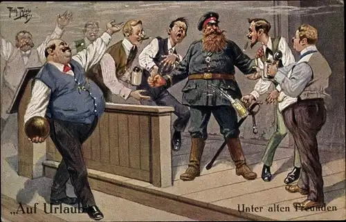 Künstler Ak Thiele, Arthur, Auf Urlaub, Unter alten Freunden, Kegelbahn