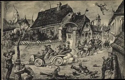 Künstler Ak Wien, Lustige Heimkehr vom Heurigen, Betrunkene