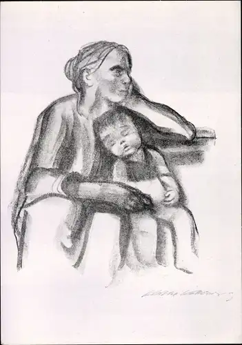 Künstler Ak Kollwitz, Käthe, Arbeiterfrau mit schlafendem Jungen, 1927