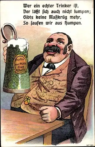 Ak Wer ein echter Trinker ist, dicker Mann trinkt Bier aus einen Humpen