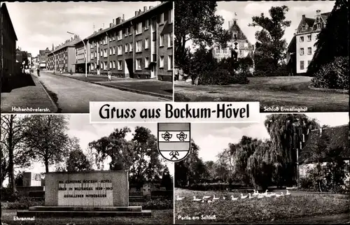 Ak Bockum Hövel Hamm in Westfalen, Ansichten Hohenhövelerstraße, Ehrenmal, Partie am Schloss