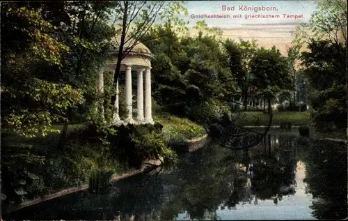 Ak Bad Königsborn Unna im Ruhrgebiet, Goldfischteich mit griechischem Tempel