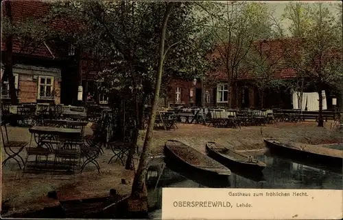 Ak Lehde Lübbenau im Spreewald, Gasthaus zum fröhlichen Hecht