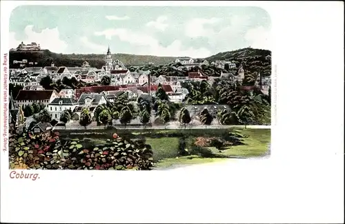 Litho Coburg in Oberfranken, Teilansicht der Stadt