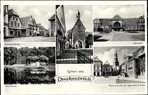 Ak Quakenbrück in Niedersachsen, Langestraße, Ehrenhain, Bahnhof, St. Sylvesterkirche