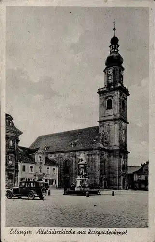 Ak Erlangen in Mittelfranken Bayern, Altstädterkirche, Kriegerdenkmal