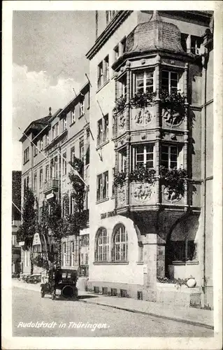 Ak Rudolstadt in Thüringen, Rathauserker, Hotel zum Löwen