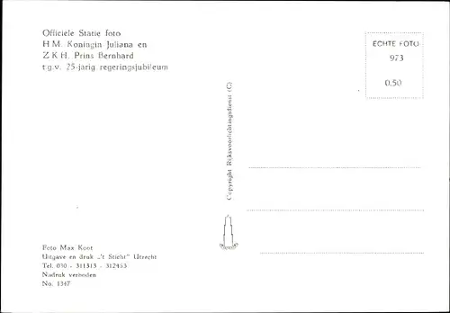 Ak Juliana der Niederlande, Bernhard zur Lippe-Biesterfeld, 25 jähriges Regierungsjubiläum