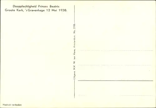 Ak s Gravenhage Den Haag Südholland, Taufe von Prinzessin Beatrix der Niederlande 1938