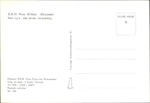 Ak Prinz Willem Alexander der Niederlande als Kleinkind, Erster Geburtstag