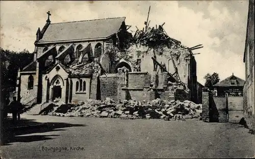 Ak Bourgogne Marne, Kirche, Ruine, Kriegszerstörung 1. WK