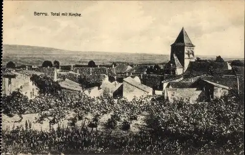 Ak Berru Marne, Totalansicht der Stadt mit Blick auf die Kirche