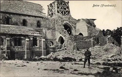 Ak Beine Marne, Ruine der Kirche, Kriegszerstörung, I.WK
