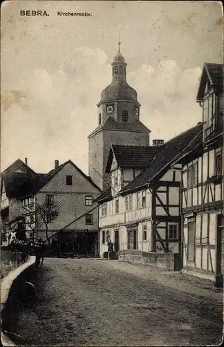 Ak Bebra an der Fulda in Hessen, Kirchenmotiv, Fachwerkhäuser