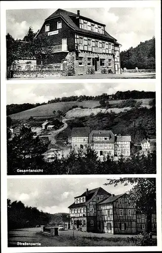 Ak Marialinden Overath im Bergischen Land, Gasthaus zur Fischermühle, Gesamtansicht, Straße