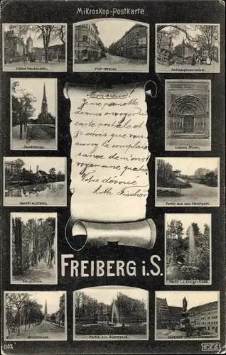 Ak Freiberg in Sachsen, Königsallee, Poststraße, Denkmal