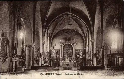 Ak Michery Yonne, Interieur de l'Eglise